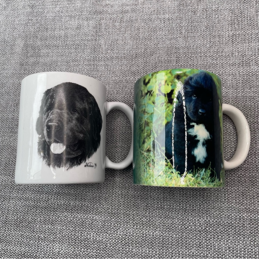 Newfoundland Rosalind Porcelain Dog Vladimir Mug Cup Lot of 2